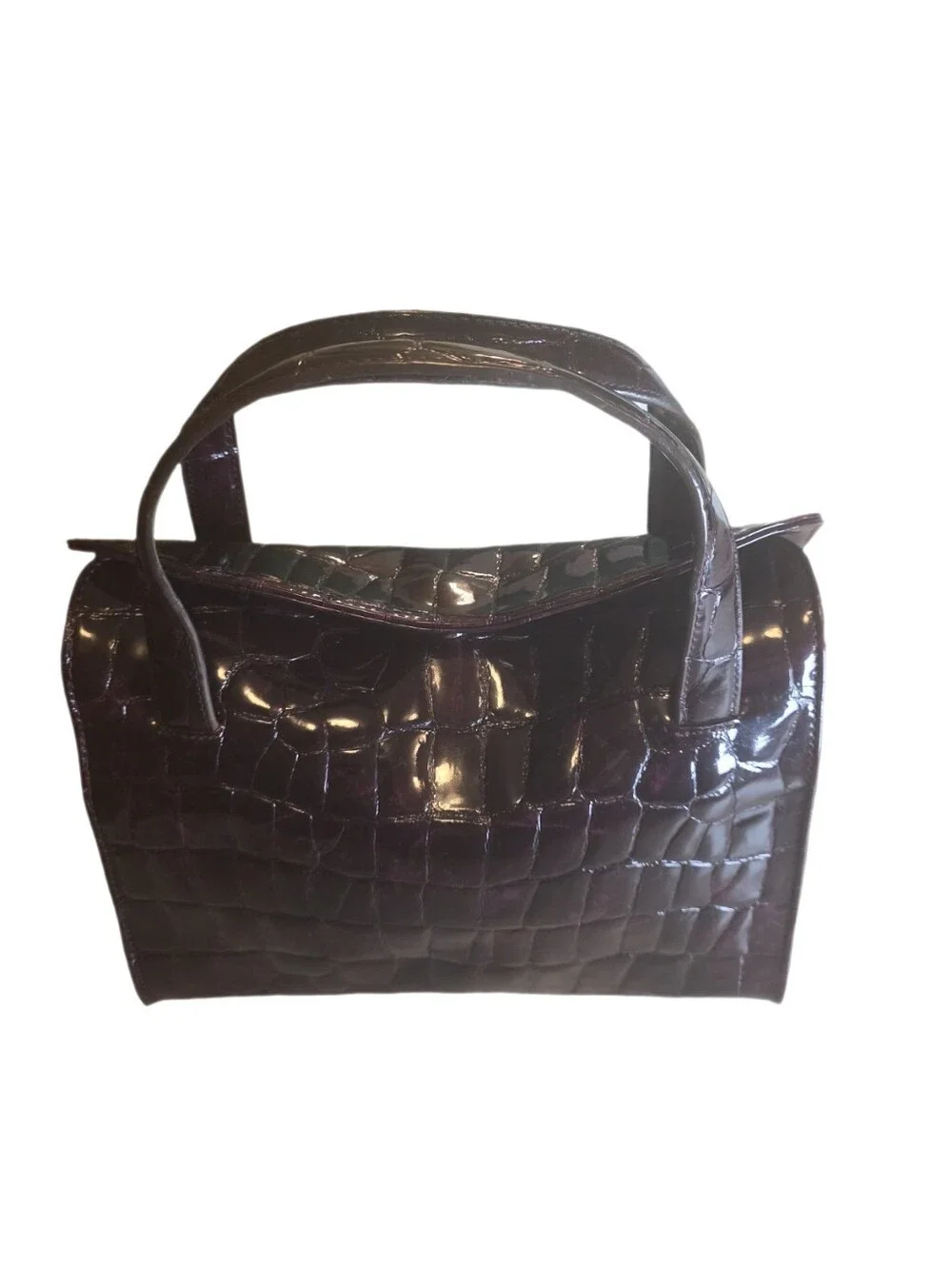 Vintage City DKNY Deep Purple Crocodile Embossed Top Handle Bag Tote EUC